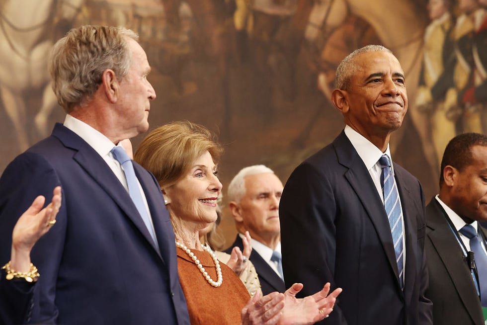 washington, dc january 20 l r former us president george w bush, former first lady laura bush and former us president barack obama arrive to the inauguration of us president elect donald trump in the rotunda of the us capitol on january 20, 2025 in washington, dc donald trump takes office for his second term as the 47th president of the united states photo by chip somodevillagetty images