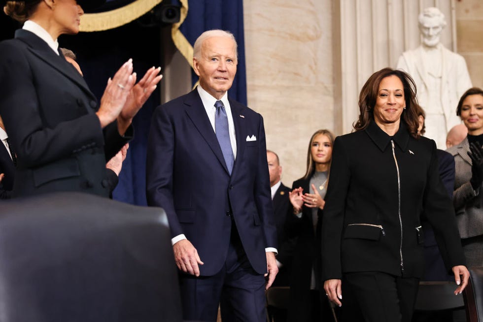 washington, dc january 20 us president joe biden and us vice president kamala harris arrive to the inauguration of us president elect donald trump in the rotunda of the us capitol on january 20, 2025 in washington, dc donald trump takes office for his second term as the 47th president of the united states photo by chip somodevillagetty images