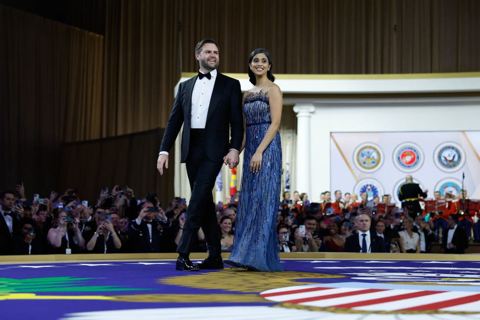 Washington, DC, January 20, 2025 Vice President J.D. Vance and his wife, Usha Vance, attend the Commander-in-Chief Ball on January 20, 2025 in Washington, DC. President Trump attends the department's inaugural ball. Photo by Anna Moneymaker Getty Images