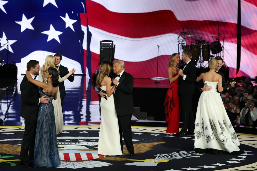 WASHINGTON, DC January 20, L-R Vice President JD Vance, Usha Vance, Tiffany Trump, Michael Boulos, Melania Trump, President Donald Trump, Lara Trump, Eric Trump, Ivanka Trump, and Jared Kushner dance at the Liberty Ball (2025 (January 20, 2018) The inaugural ball held after President Trump was sworn in as the 47th president in Washington, D.C. Photo courtesy of Joe Radorghetti Images