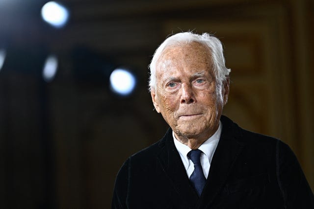 italian designer giorgio armani acknowledges the applause at the end of his presentation for armani prive during the women's hautecouture springsummer 2025 fashion week to mark its 20th anniversary, in paris on january 28, 2025