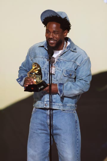 los angeles, california february 02 kendrick lamar accepts the record of the year award for not like us onstage during the 67th annual grammy awards at cryptocom arena on february 02, 2025 in los angeles, california photo by kevin wintergetty images for the recording academy