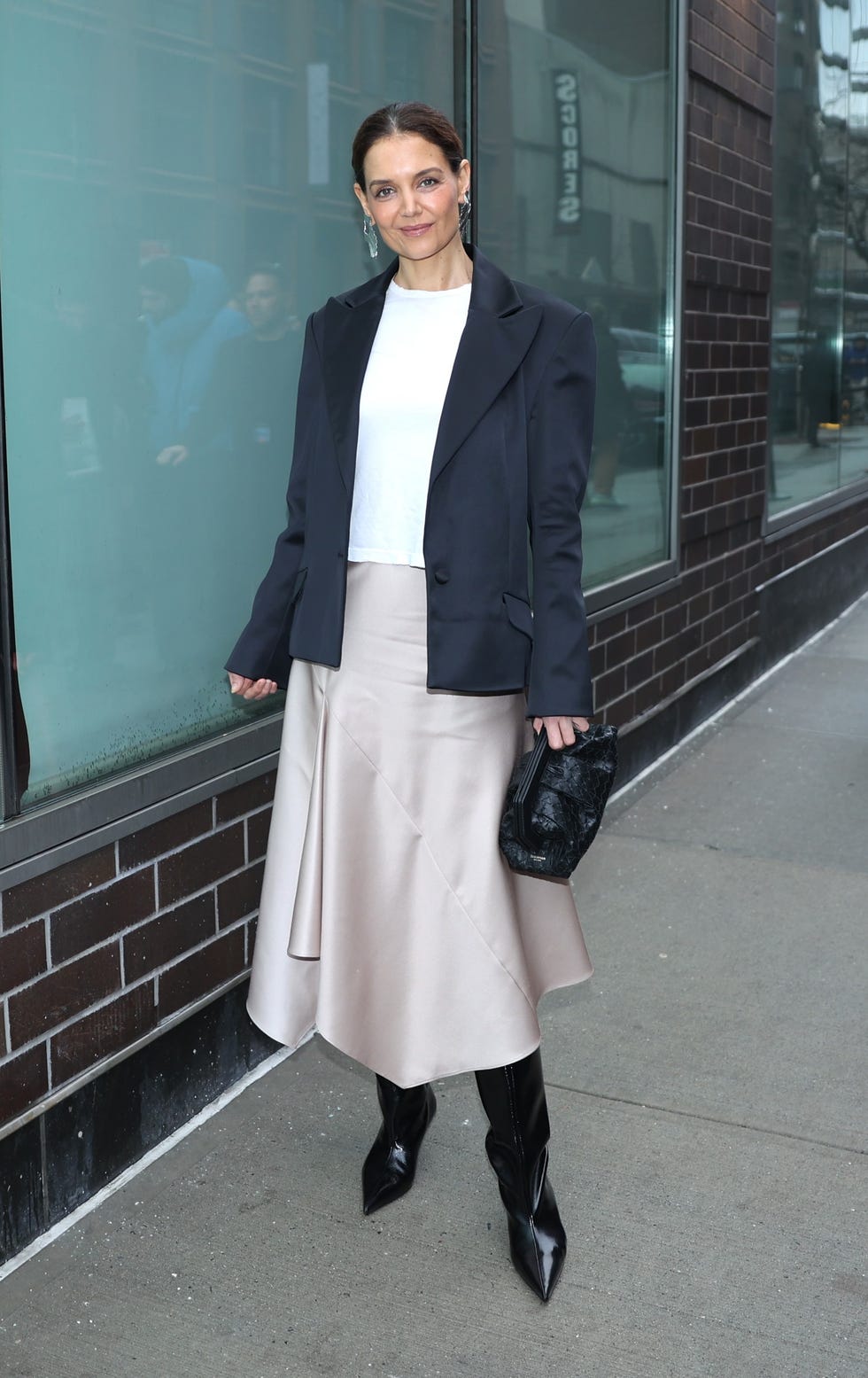 new york, ny february 06 katie holmes is seen attending the christian siriano fallwinter 2025 runway show at chelsea industrial on february 06, 2025 in new york city photo by jose perezbauer griffingc images
