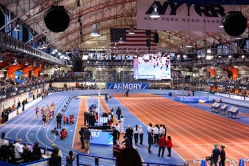 athletes compete in the 3000m men event at the 117th millrose games at « the armory » track and field center in new york city on february 8, 2025. (photo by charly triballeau / afp) (photo by charly triballeau/afp via getty images) 