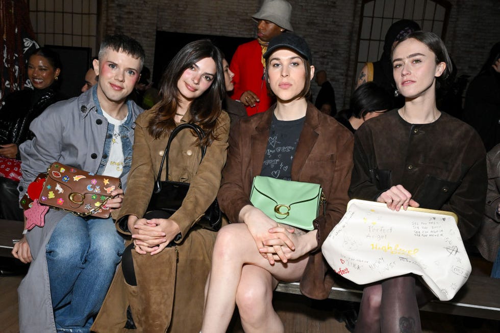 cole escola, emily ratajkowski, tommy dorfman, ella emhoff at the coach fall rtw 2025 fashion show as part of new york fashion week held at the park avenue armory on february 10, 2025 in new york, new york photo by gilbert floreswwd via getty images