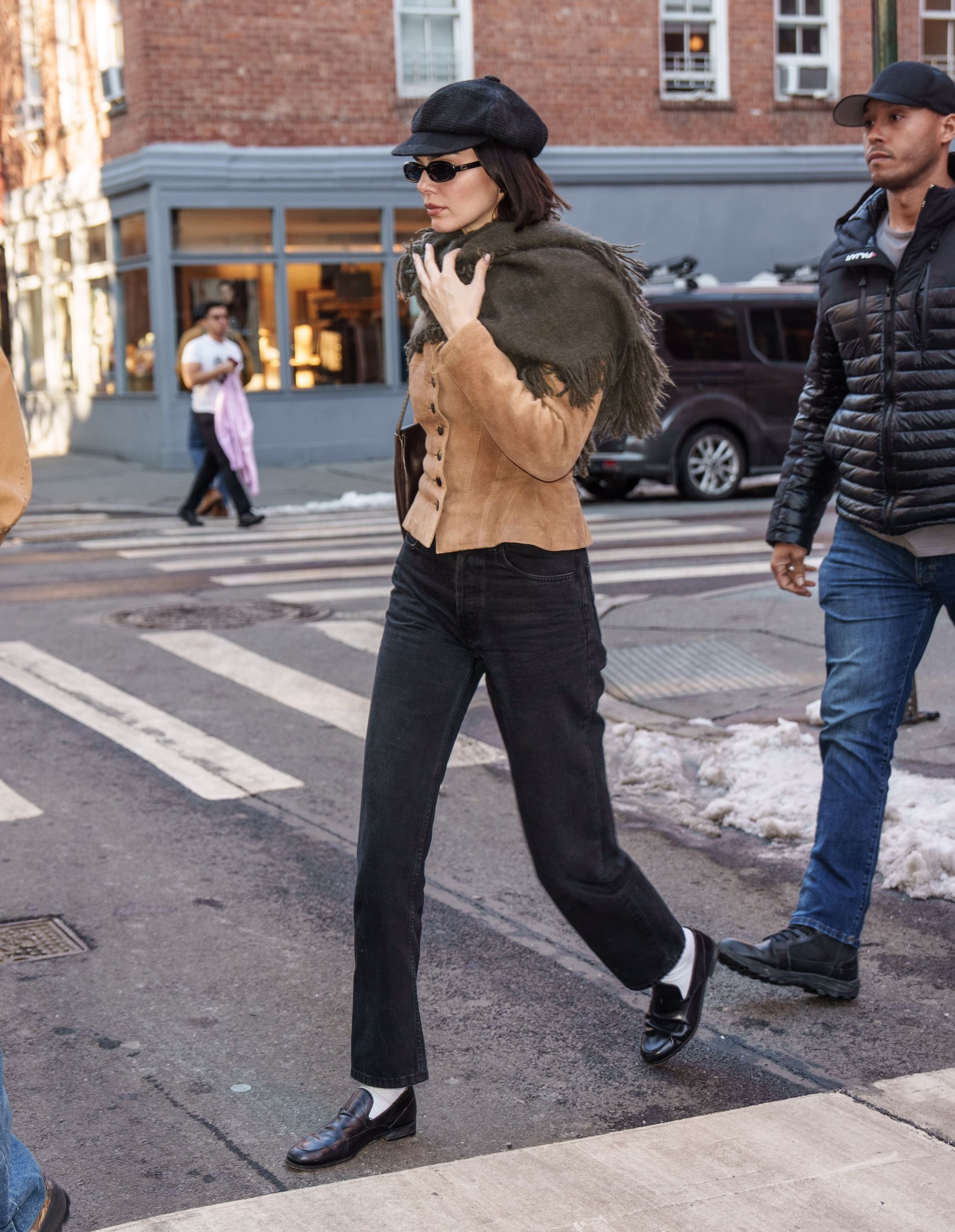 Kendall Jenner Channels the Energy of '60s New York in Suede and a Newsboy Cap