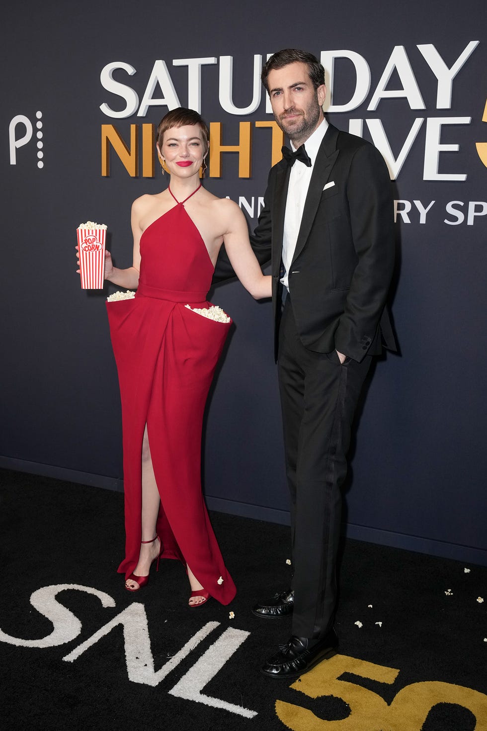 emma stone, dave mccary at snl50 the anniversary special at 30 rockefeller plaza on february 16, 2025 in new york, new york photo by john nacionvariety via getty images
