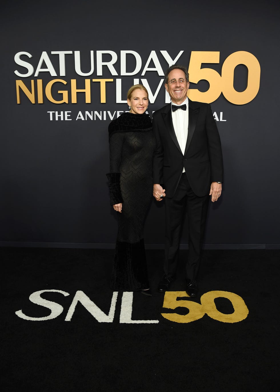 snl50 the red carpet pictured l r jessica seinfeld and jerry seinfeld on sunday, february 16, 2025 photo by nbcnoam galainbc via getty images