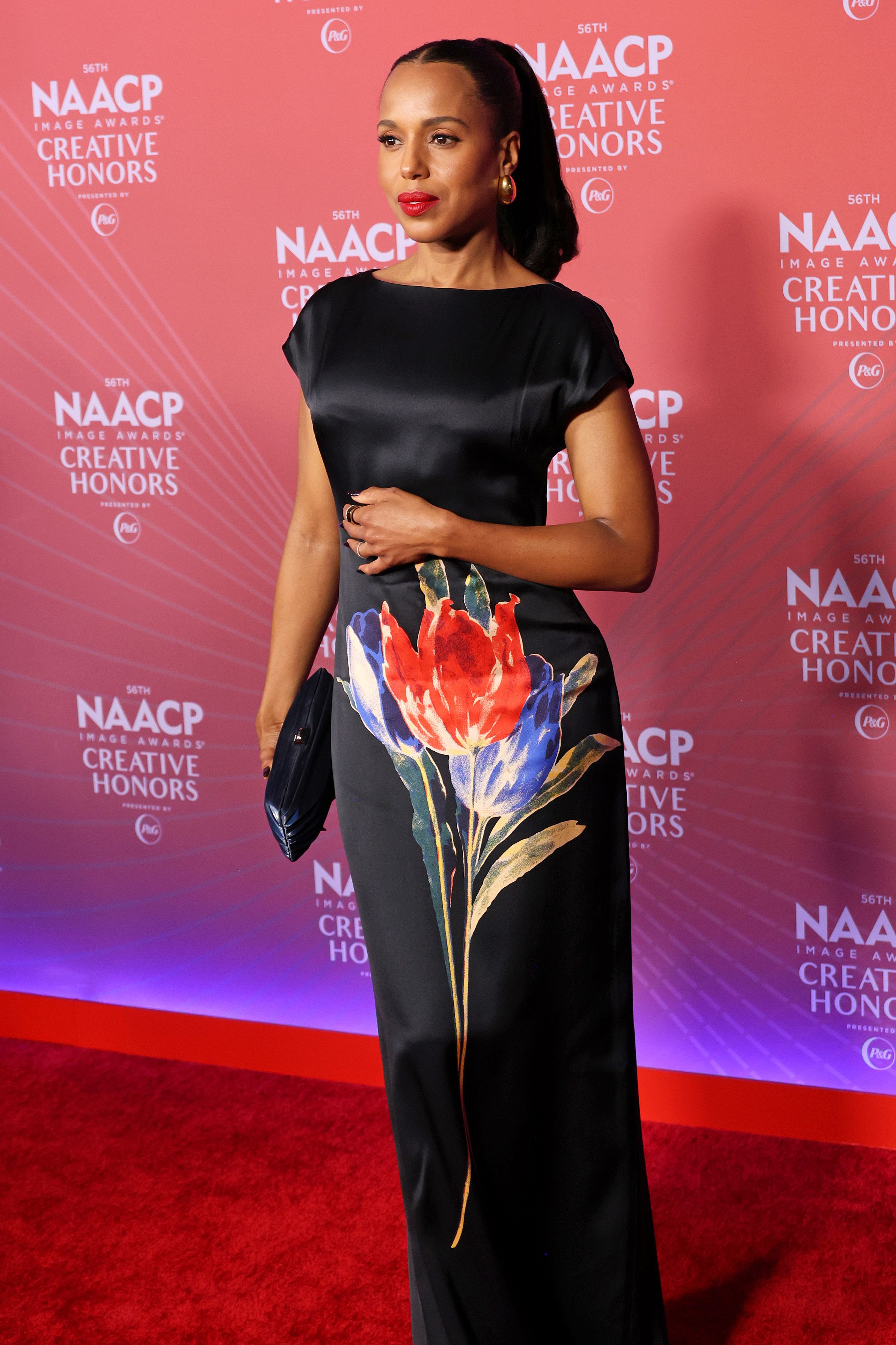 Kerry Washington Is All Elegance in a Floral Black Gown at the NAACP Awards