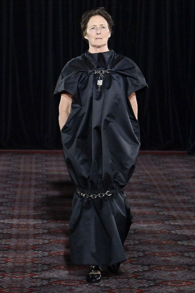 london, england february 23 fiona shaw walks the runway during the simone rocha ready to wear fallwinter 2025 2026 fashion show as part of the london fashion week on february 23, 2025 in london, england photo by victor virgilegamma rapho via getty images