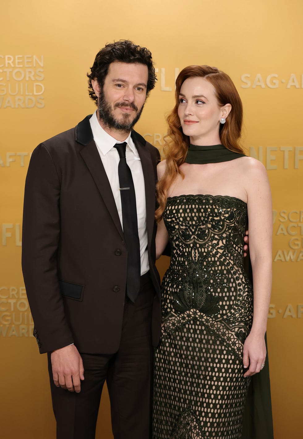 los angeles, california february 23 l r adam brody and leighton meester attend the 31st annual screen actors guild awards at shrine auditorium and expo hall on february 23, 2025 in los angeles, california photo by emma mcintyrewireimage