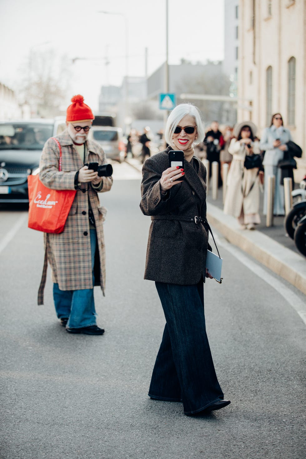 streetstyle during milan rtw fall fashion week 2025 on february 27, 2025 in milan, italy. (photo by jonathan daniel pryce/wwd via getty images)