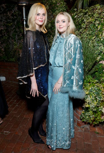 beverly hills, california march 01: (l r) elle fanning and dakota fanning attend the chanel and charles finch annual pre oscar dinner at the polo lounge at the beverly hills hotel on march 01, 2025 in beverly hills, california. (photo by stefanie keenan/wireimage)