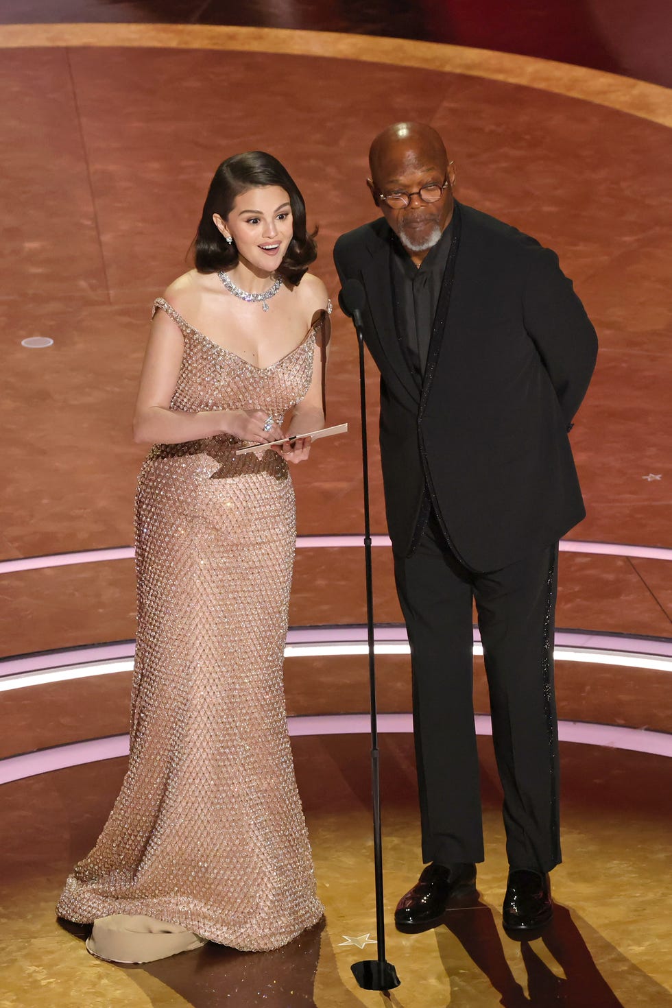 selena gomez onstage at the oscars