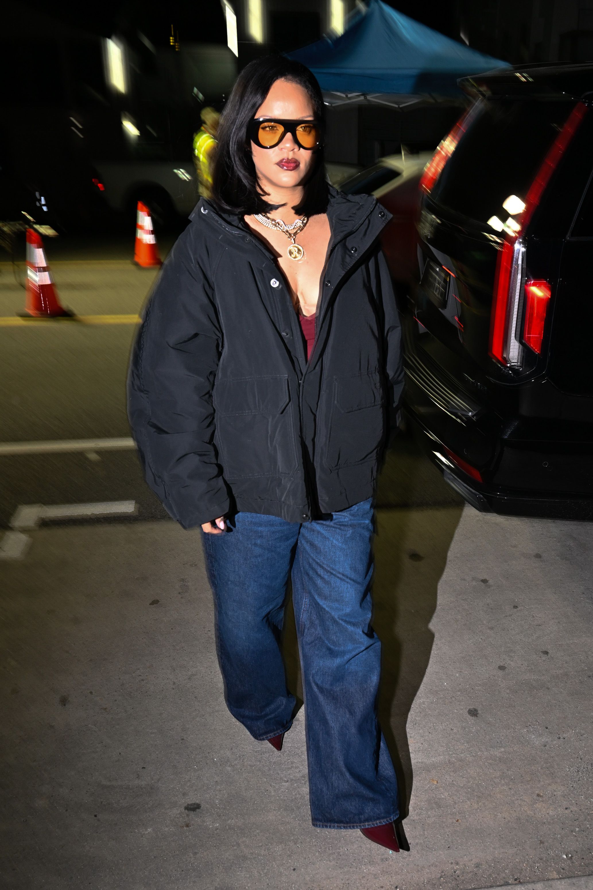 Rihanna Rewears Her Favorite Balenciaga Coat with Slouchy Bootcut Jeans