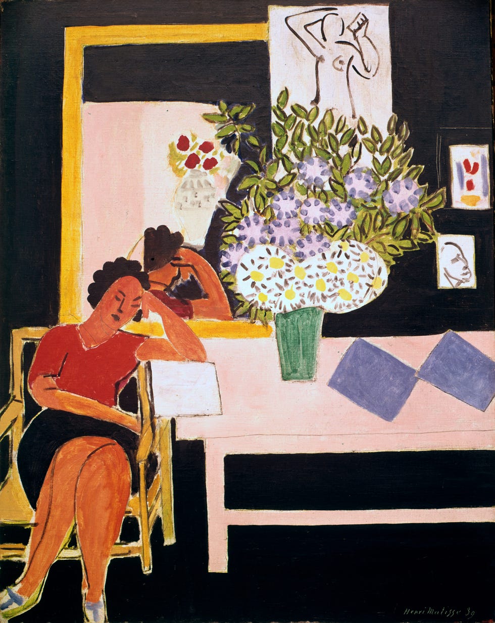 'reader on a black background', 1939. from the collection of the musee national d'art moderne, centre pompidou, paris, france. creator: henri matisse. (photo by art media/heritage images via getty images)