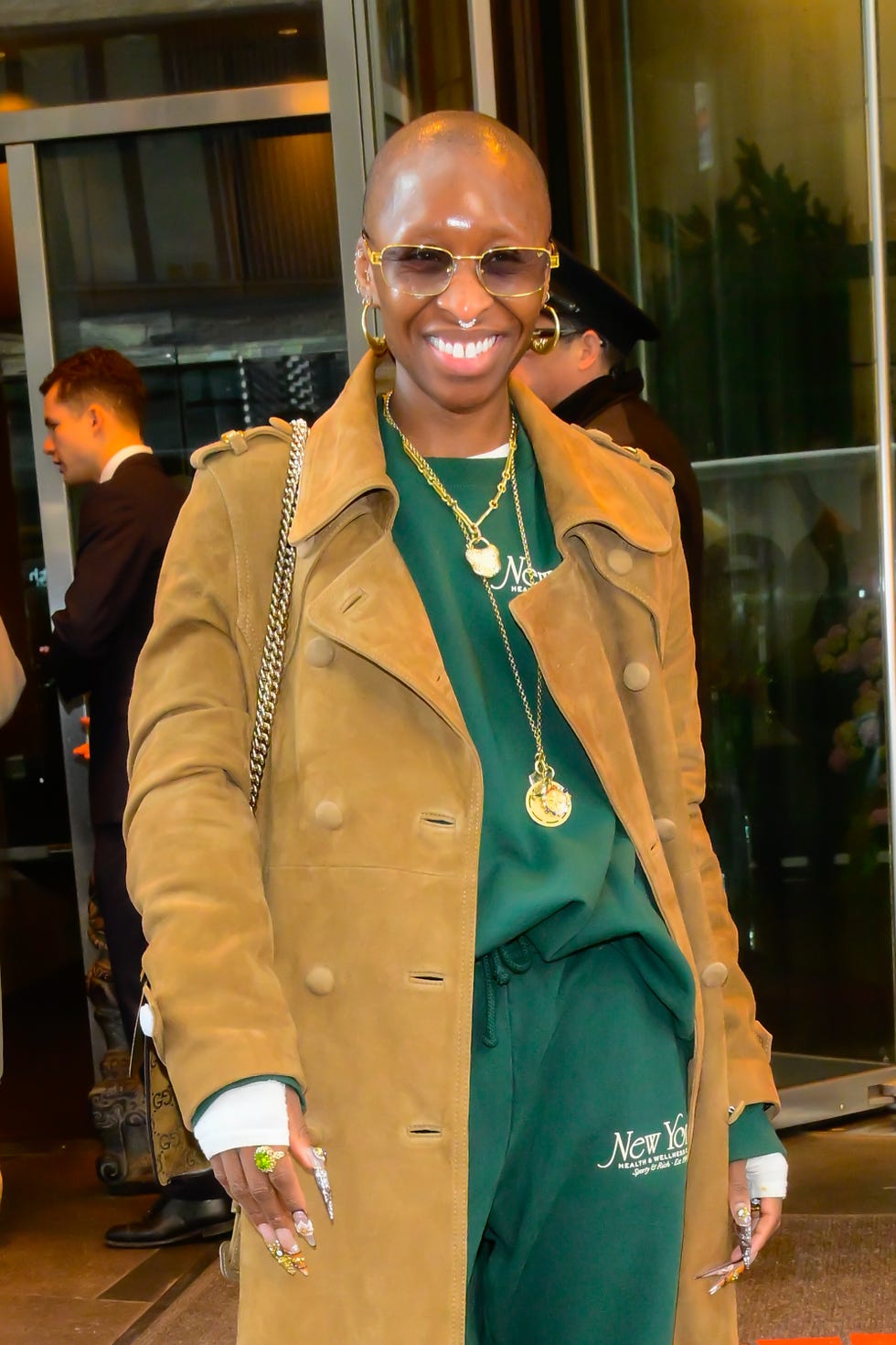 new york, new york april 01: cynthia erivo is seen on april 01, 2025 in new york city. (photo by raymond hall/gc images)