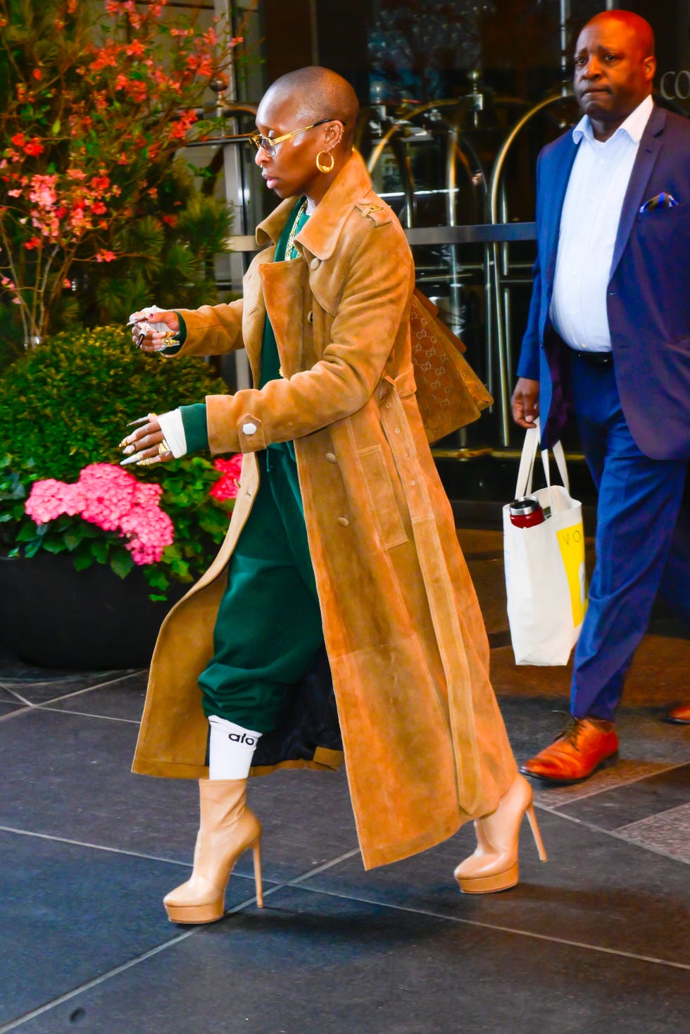 new york, new york april 01: cynthia erivo is seen on april 01, 2025 in new york city. (photo by raymond hall/gc images)