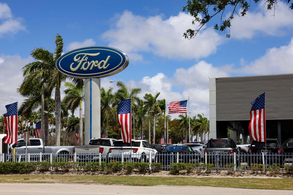 vehicle displayed for sale at a ford motor co. dealership in miami, florida, us, on saturday, april 5, 2025. car buyers have been rushing to us showrooms to lock in deals before potential price hikes, and automakers are bracing for significant potential cost increases and supply chain turmoil, with some companies planning to temporarily halt production or reduce overtime. photographer: eva marie uzcategui/bloomberg via getty images