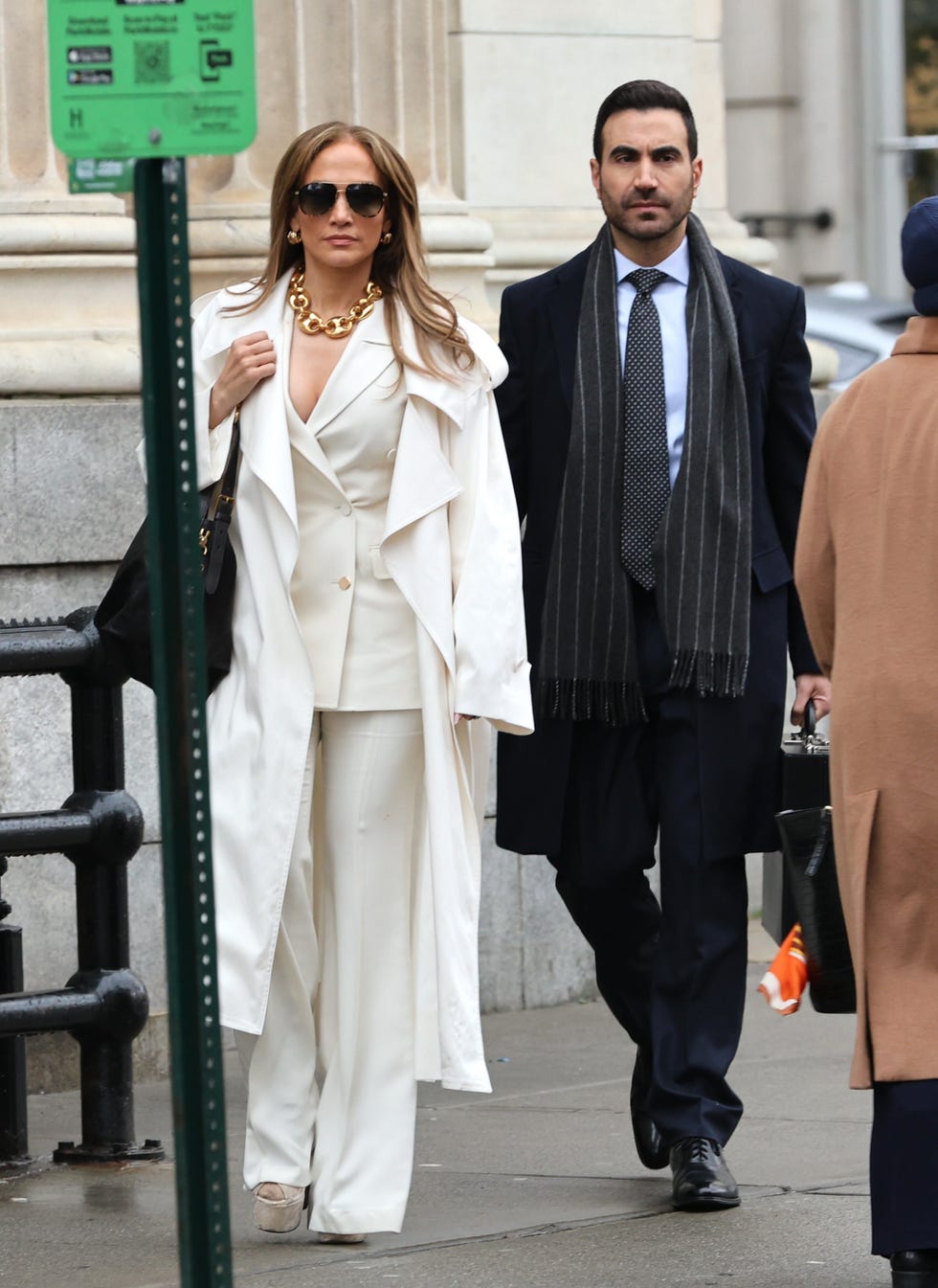 hoboken, nj april 07: jennifer lopez and brett goldstein are seen filming on the office romance movie set on april 07, 2025 in hoboken, new jersey. (photo by jose perez/bauer griffin/gc images)