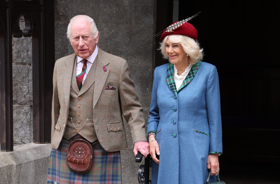 crathie, scotland april 13: king charles iii and queen camilla depart after attending a service at crathie kirk, near balmoral, in which a new piece of music by paul mealor was performed to mark the royal couples 20th wedding anniversary on april 13, 2025 in crathie, scotland. (photo by paul campbell wpa pool/getty images)