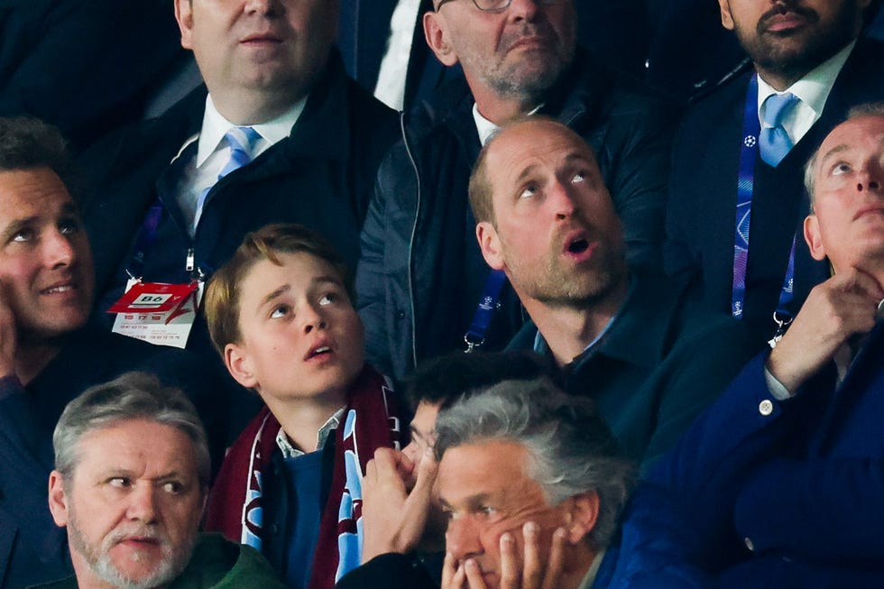 paris, france april 09: prince george of wales and prince william, prince of wales are seen during the uefa champions league 2024/25 quarter final first leg match between paris saint germain and aston villa fc at parc des princes on april 09, 2025 in paris, france. (photo by pierre suu/getty images)