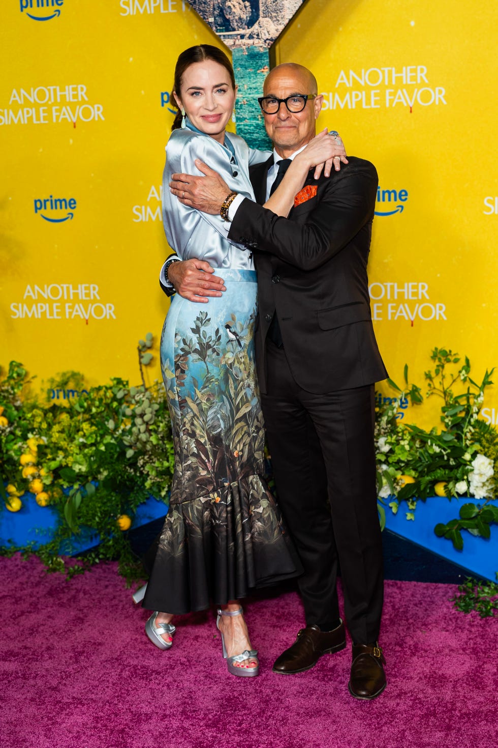 new york, new york april 27: emily blunt (l) and stanley tucci attend the another simple favor new york screening at jazz at lincoln center on april 27, 2025 in new york city. (photo by thestewartofny/wireimage)