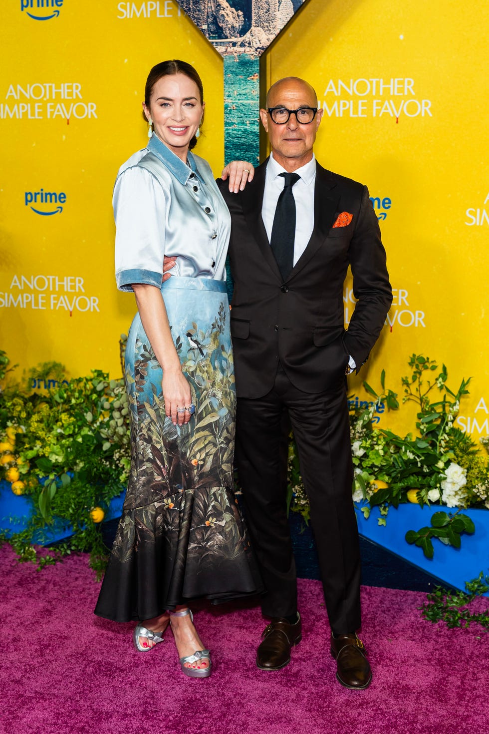 new york, new york april 27: emily blunt (l) and stanley tucci attend the another simple favor new york screening at jazz at lincoln center on april 27, 2025 in new york city. (photo by thestewartofny/wireimage)