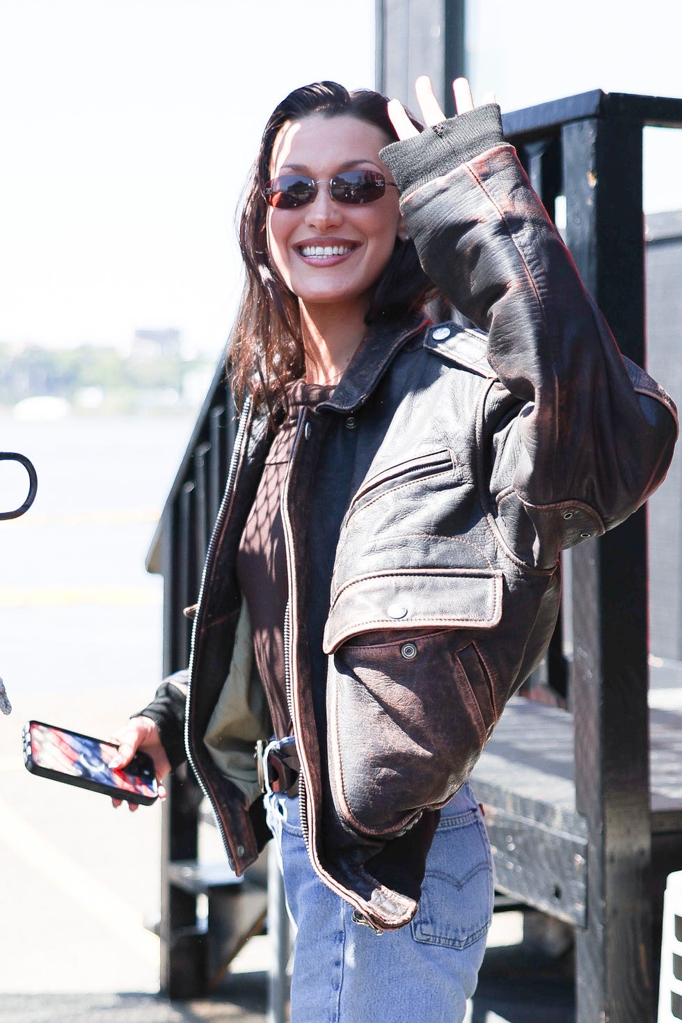 new york, new york april 28: bella hadid is seen arriving to a heliport in hudson yards on april 28, 2025 in new york city. (photo by aeon/gc images)