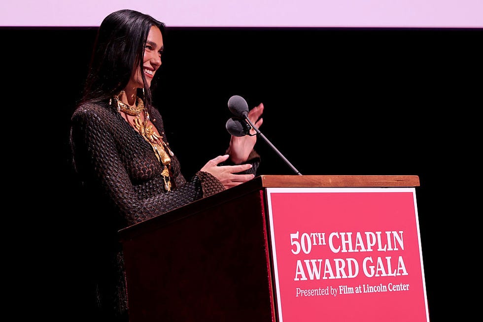 new york, new york april 28: dua lipa speaks onstage during the 50th chaplin award gala on april 28, 2025 in new york city. (photo by michael loccisano/getty images)