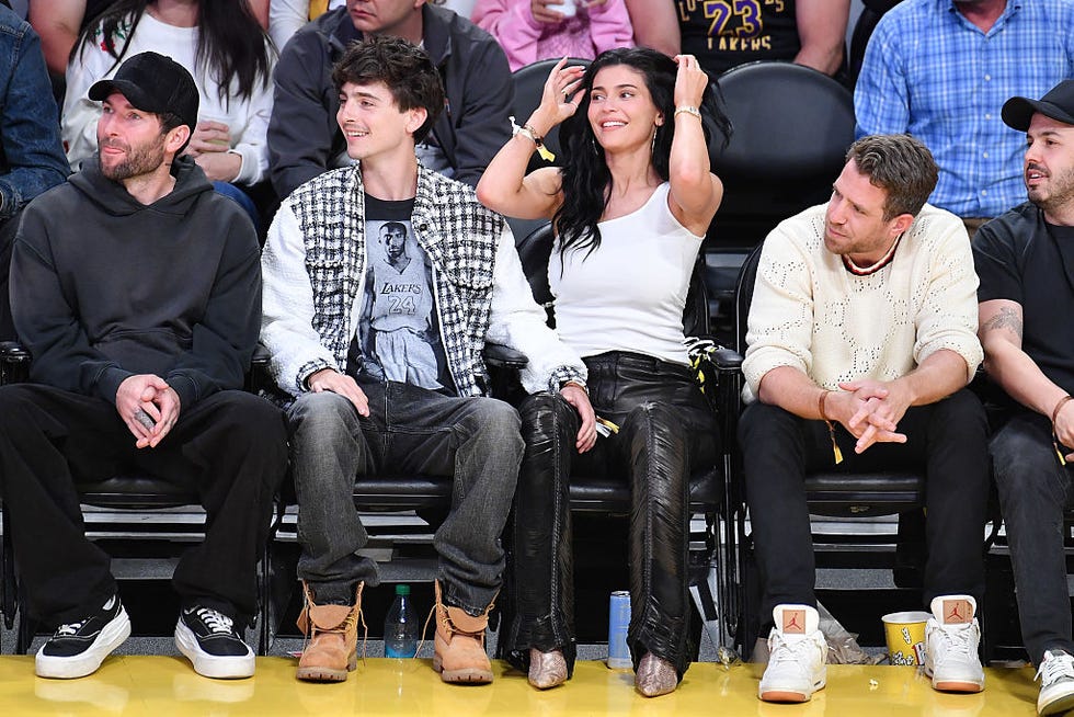 los angeles, california april 30: timothee chalamet and kylie jenner attend a basketball game between the los angeles lakers and the minnesota timberwolves at crypto.com arena on april 30, 2025 in los angeles, california. note to user: user expressly acknowledges and agrees that, by downloading and or using this photograph, user is consenting to the terms and conditions of the getty images license agreement. (photo by allen berezovsky/getty images)