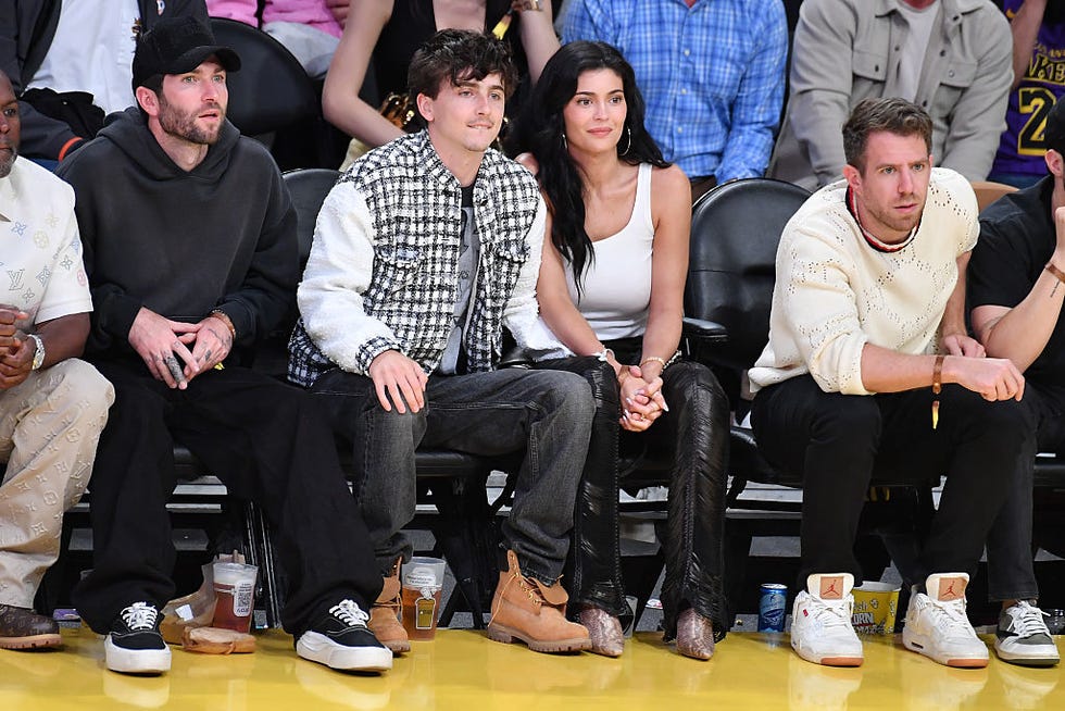 los angeles, california april 30: timothee chalamet and kylie jenner attend a basketball game between the los angeles lakers and the minnesota timberwolves at crypto.com arena on april 30, 2025 in los angeles, california. note to user: user expressly acknowledges and agrees that, by downloading and or using this photograph, user is consenting to the terms and conditions of the getty images license agreement. (photo by allen berezovsky/getty images)