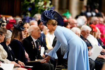 london, england may 8: sophie, duchess of edinburgh speaks with veterans and guests attending a service of thanksgiving at westminster abbey in london on the 80th anniversary of ve day on may 8, 2025 in london, england. the king and queen, joined by members of the royal family, will take part in events from may 5th to may 8th to commemorate the 80th anniversary of ve day, which signalled the end of the second world war in europe. (photo by jordan pettitt wpa pool/getty images)