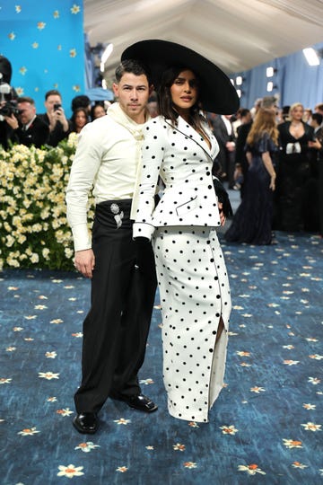 new york, new york may 05: (l r) nick jonas and priyanka chopra jonas attend the 2025 met gala celebrating superfine: tailoring black style at metropolitan museum of art on may 05, 2025 in new york city. (photo by dia dipasupil/getty images)