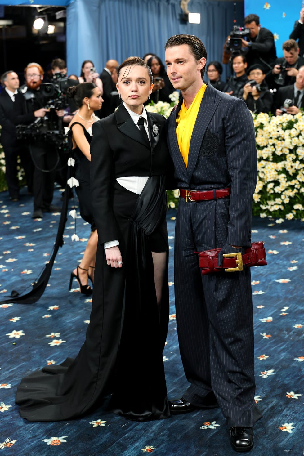 New York, New York, May 05: (LR) Aimee Lou Wood and Patrick Schwarzenegger visit the 2025 Met Gala to celebrate Superfine: Adaptation of the black style in the Metropolitan Museum of Art on May 5, 2025 in New York City. (Photo by Theo Wargo/Filmmagic)