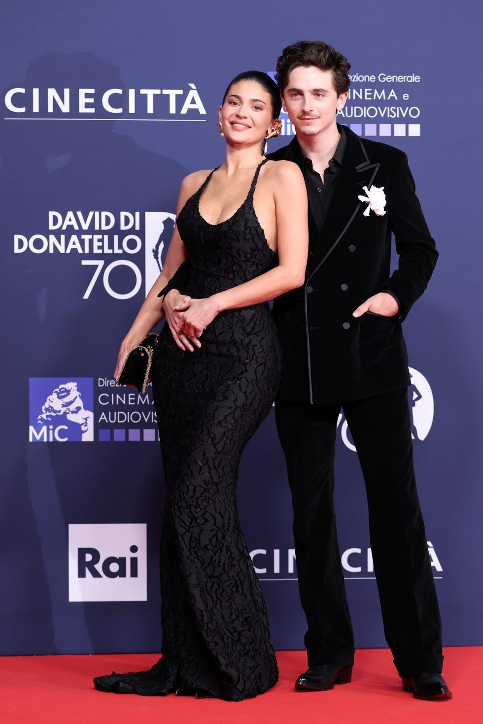 rome, italy may 07: kylie jenner and timothée chalamet attend the photocall during the 70th david di donatello at cinecitta studios on may 07, 2025 in rome, italy. (photo by daniele venturelli/wireimage)