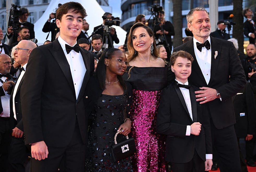 (from l) miklos friedrich hermann, amaya josephine hermann, us director mariska hargitay, andrew nicolas hermann and peter hermann arrive for the screening of the film my mom jayne: a film by mariska hargitay at the 78th edition of the cannes film festival in cannes, southern france, on may 17, 2025. (photo by bertrand guay / afp) (photo by bertrand guay/afp via getty images) 
