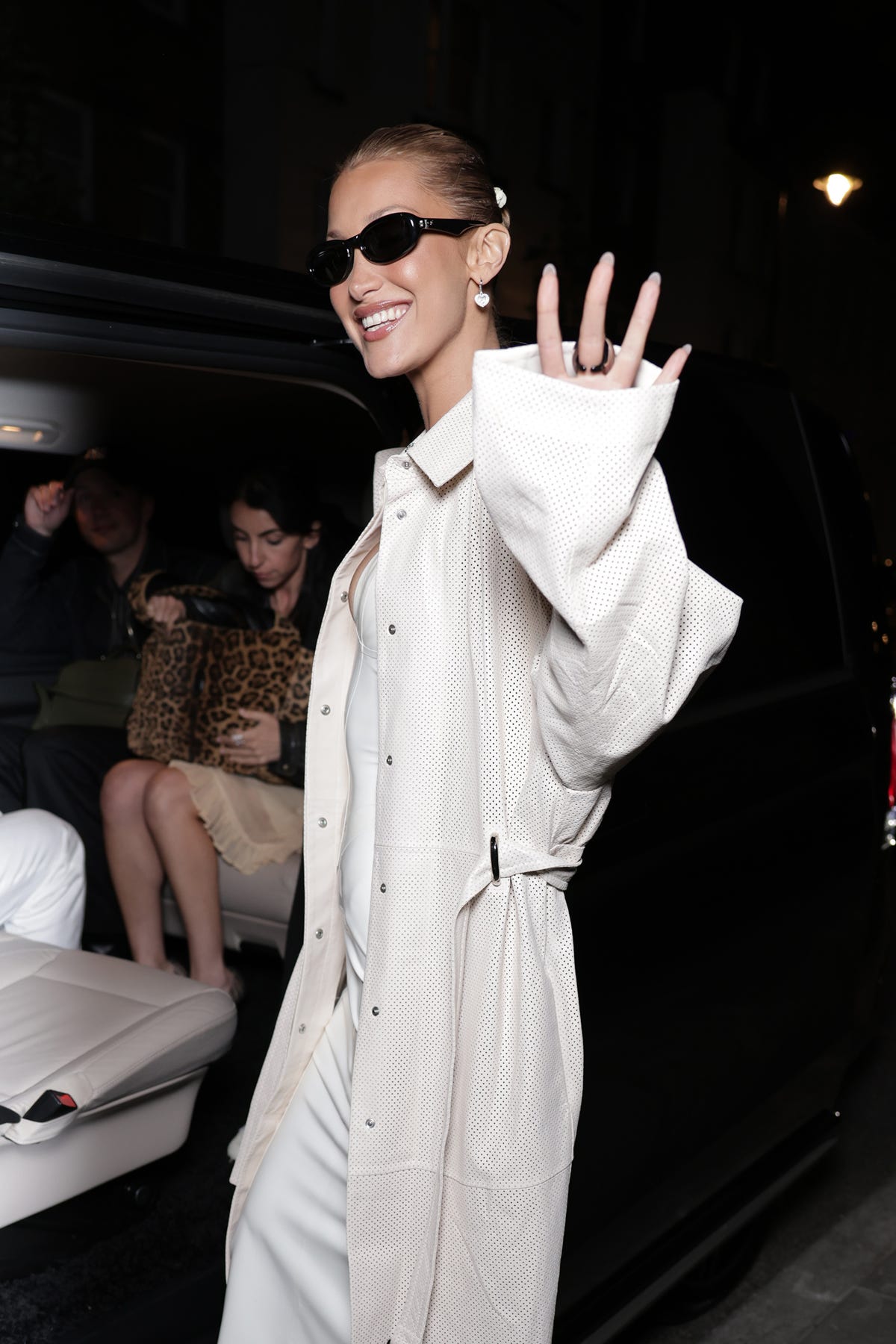 Bella Hadid Takes London in a Body-Hugging White Latex Set