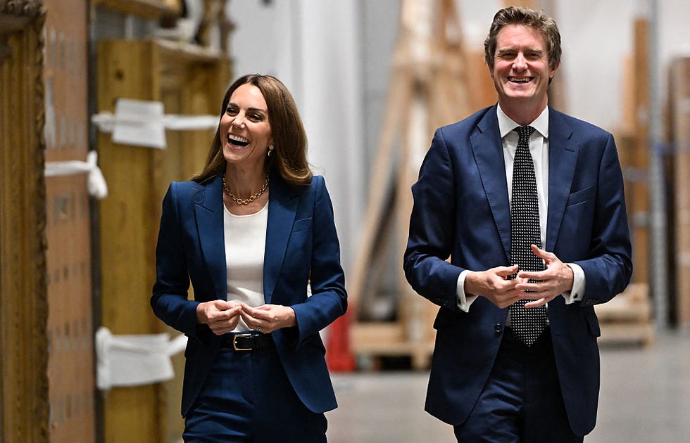 britains catherine, princess of wales talks with va director tristram hunt as he shows her round the va east storehouse, a brand new cultural destination in east london, on june 10, 2025. (photo by eddie mulholland / pool / afp) (photo by eddie mulholland/pool/afp via getty images)