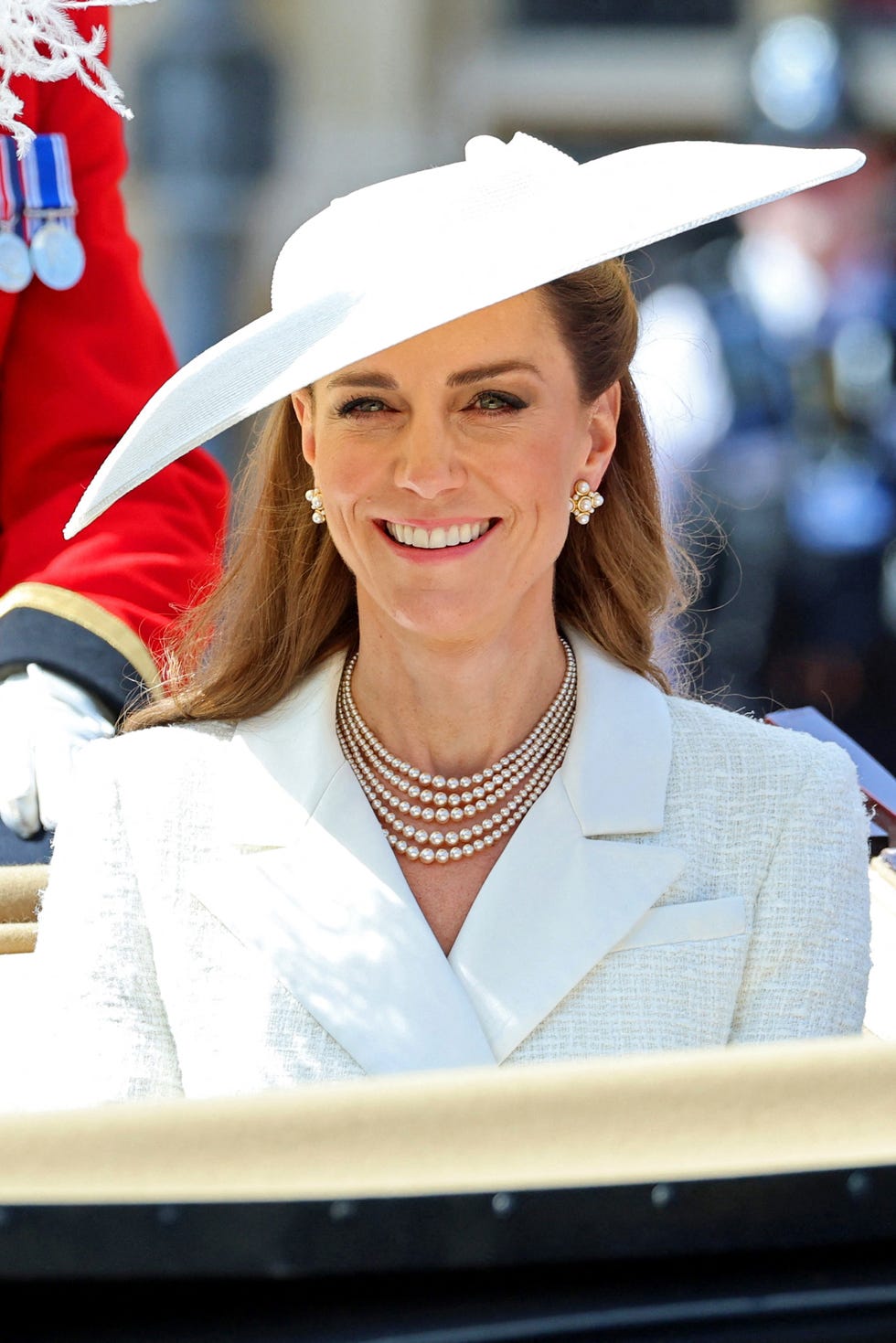 britains catherine, princess of wales smiles as she leaves in a carriage after the order of the garter service at st georges chapel in windsor castle, west of london, on june 16, 2025. the order of the garter is the oldest and most senior order of chivalry in britain, established by king edward iii nearly 700 years ago (photo by chris jackson / pool / afp) (photo by chris jackson/pool/afp via getty images) 