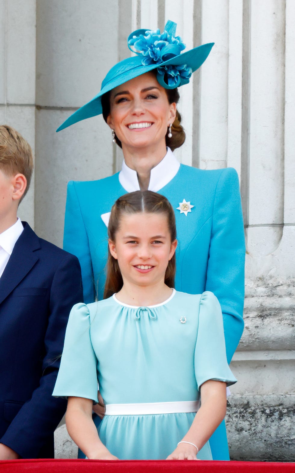 london, united kingdom june 14: (embargoed for publication in uk newspapers until 24 hours after create date and time) catherine, princess of wales and princess charlotte of wales watch an raf flypast from the balcony of buckingham palace after attending trooping the colour 2025 on june 14, 2025 in london, england. trooping the colour, also known as the kings birthday parade, is a military ceremony to mark the official birthday of the british sovereign. the ceremony, which takes place at horse guards parade followed by a flypast over buckingham palace, was first performed in the mid 17th century during the reign of king charles ii. the parade features all seven regiments of the household division with number 7 company coldstream guards being the regiment this year having their colour trooped. (photo by max mumby/indigo/getty images)