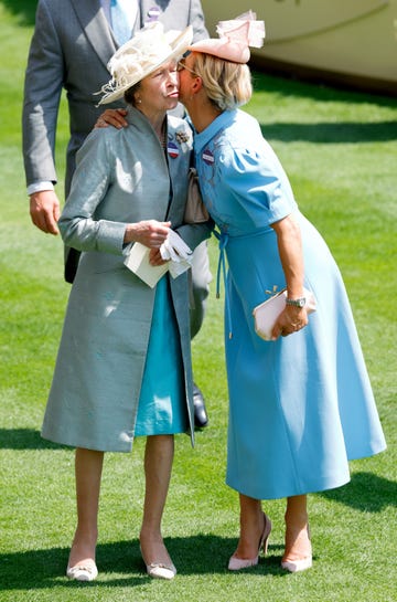 ascot, united kingdom june 17: (embargoed for publication in uk newspapers until 24 hours after create date and time) zara tindall kisses her mother princess anne, princess royal as they attend day one of royal ascot at ascot racecourse on june 17, 2025 in ascot, england. (photo by max mumby/indigo/getty images)