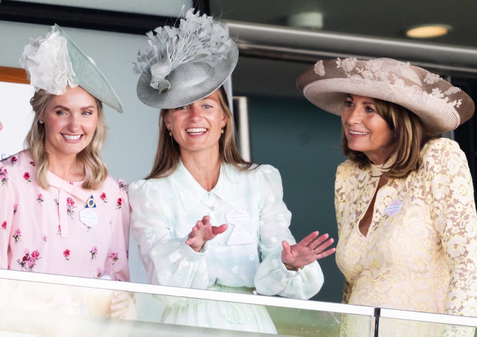 ascot, england june 18: lucy van straubenzee, alizee thevenet, carole middleton attends on day two of royal ascot at ascot racecourse on june 18, 2025 in ascot, england. (photo by samir hussein/wireimage)