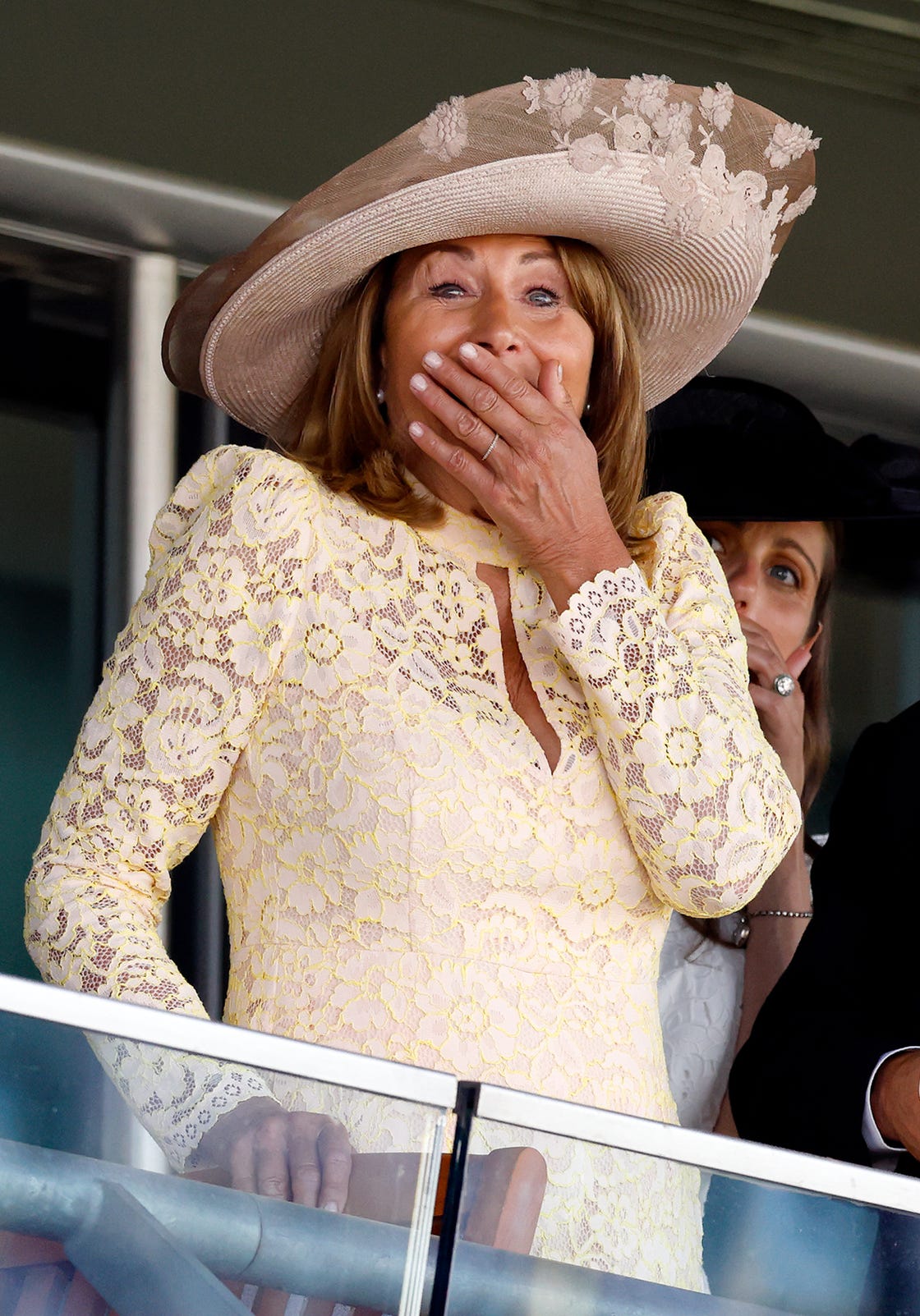 ascot, united kingdom june 18: (embargoed for publication in uk newspapers until 24 hours after create date and time) carole middleton watches the racing as she attends day two of royal ascot at ascot racecourse on june 18, 2025 in ascot, england. (photo by max mumby/indigo/getty images)