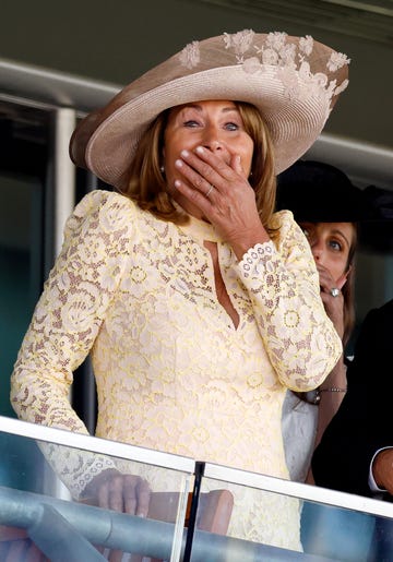 ascot, united kingdom june 18: (embargoed for publication in uk newspapers until 24 hours after create date and time) carole middleton watches the racing as she attends day two of royal ascot at ascot racecourse on june 18, 2025 in ascot, england. (photo by max mumby/indigo/getty images)