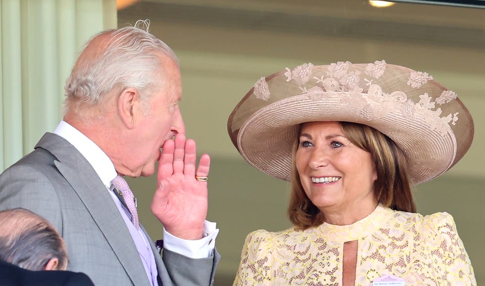 ascot, england june 18: king charles iii and carole middleton chat on the balcony during day two of royal ascot at ascot racecourse on june 18, 2025 in ascot, england. (photo by chris jackson/getty images)
