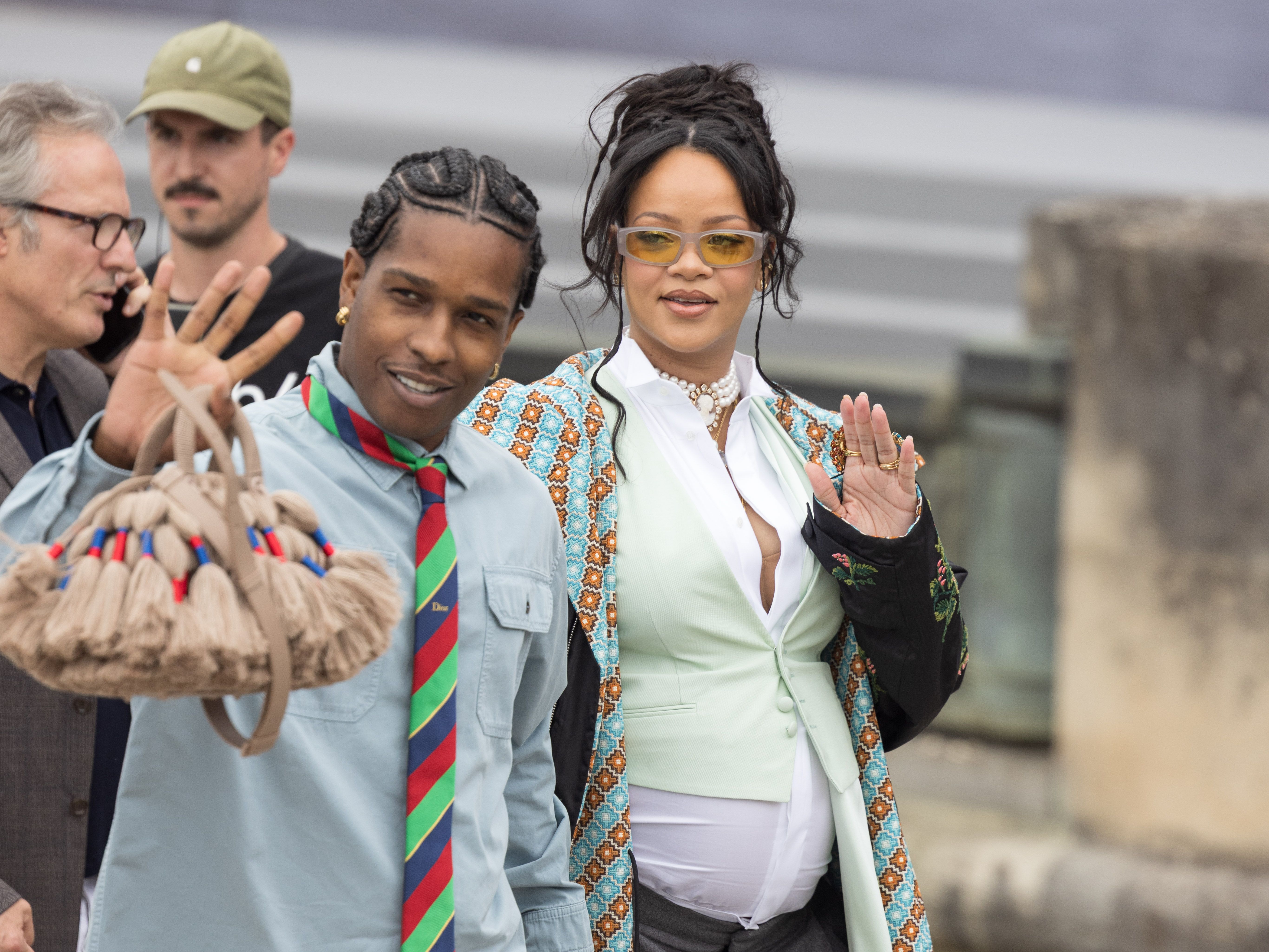 RIhanna and A$AP Rocky Coordinate Funky Collegiate Looks for Dior's Paris Show
