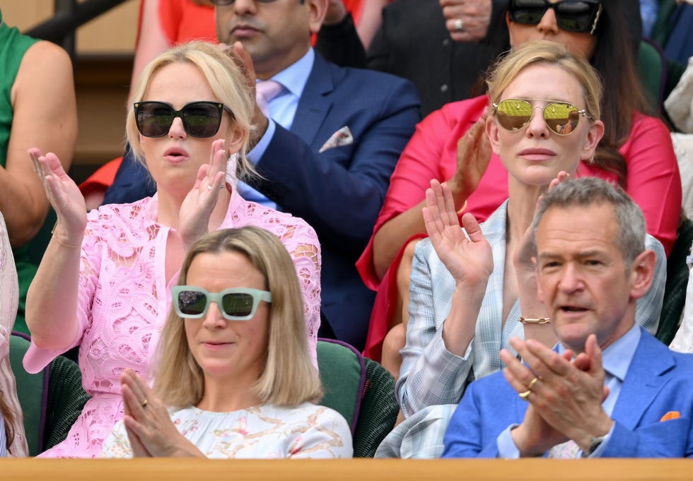 london, england july 01: rebel wilson and cate blanchett attend day two of the wimbledon tennis championships at the all england lawn tennis and croquet club on july 01, 2025 in london, england. (photo by karwai tang/wireimage)