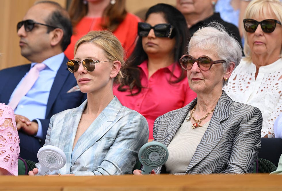 london, england july 01: cate blanchett with her mother june blanchett attend day two of the wimbledon tennis championships at the all england lawn tennis and croquet club on july 01, 2025 in london, england. (photo by karwai tang/wireimage)