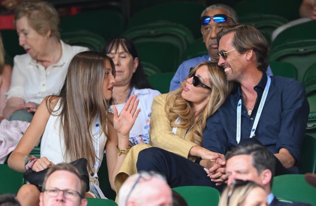 london, england july 03: sophia ruby crouch, abbey clancy and peter crouch attend day four of the wimbledon tennis championships at the all england lawn tennis and croquet club on july 03, 2025 in london, england. (photo by karwai tang/wireimage)